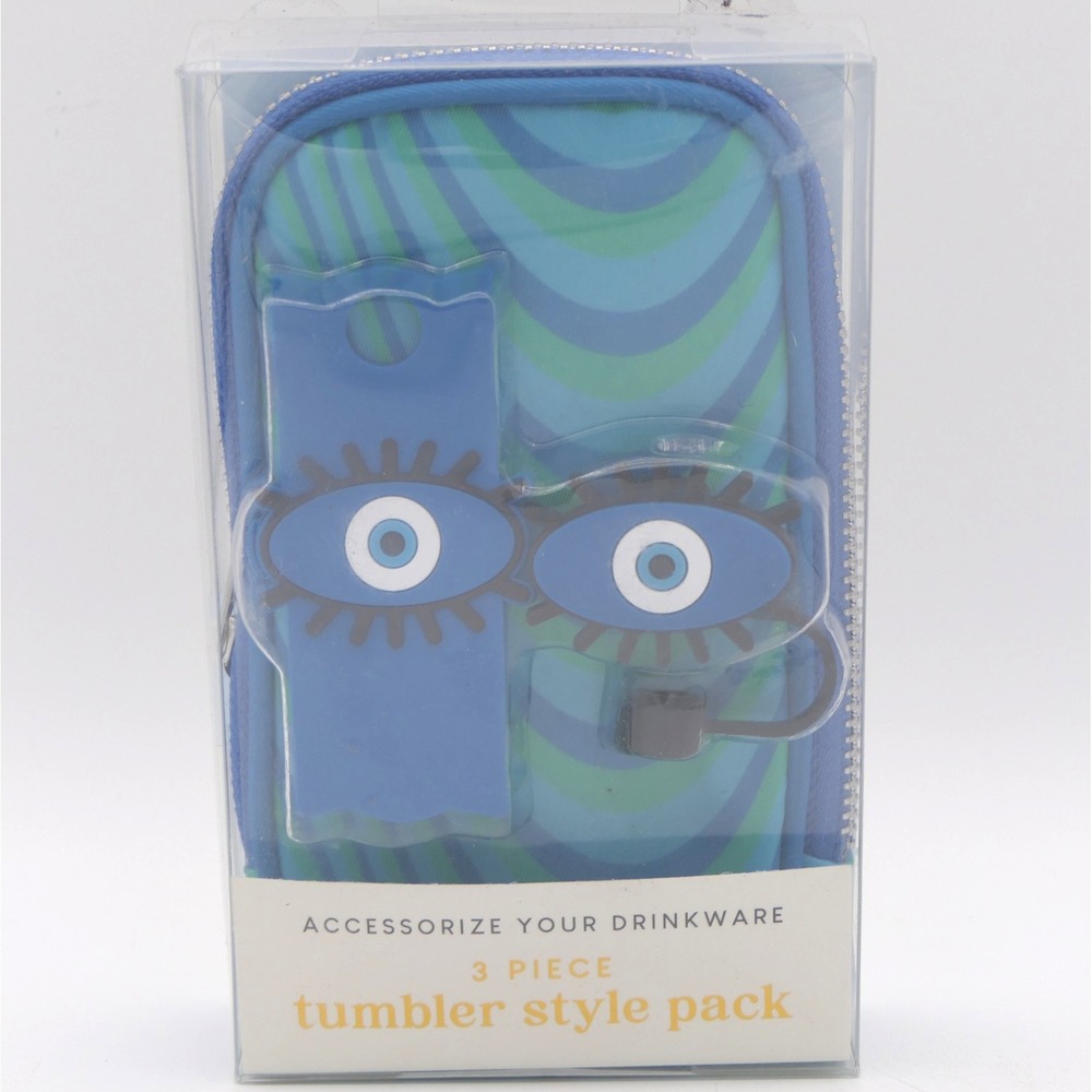Tumbler Style Pack w/ Tumbler Fanny Pack, Lid Tag & Straw Topper Eye Blue